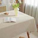 meioro Striped Tablecloth Rectangle Tablecloths Cotton Blend Table Cloth Washable Tabletop Decorative Fabric Table Cover for Kitchen Dinning (Beige, 60 x 102 Inch)