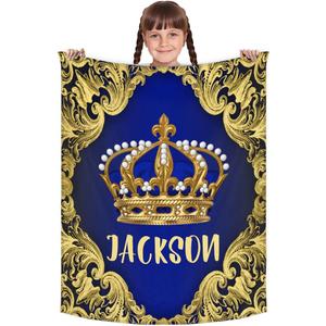 Personalized Baby Blankets for Girls Boys, Custom Baby Blanket with Name Swaddle Toddler Fleece Blanket Personalized Gift Blue Gold Prince Crown (30"x40", Option 8)