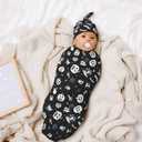 Swaddle Blankets Newborn Receiving Blanket Baby Swaddle Wrap with Hat, Soft Sleeping Clothes for Baby Girls Boys (Gothic)