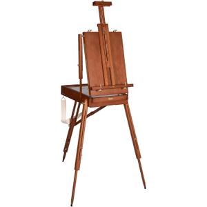 DJAR French Easel with Shoulder Strap, Adjustable Beech Wood Art Easel with Drawer, Palette, Level Instrument & Scale Leg, Studio Tabletop Floor Easel for Artists, Hold Canvas up to 34", Walnut