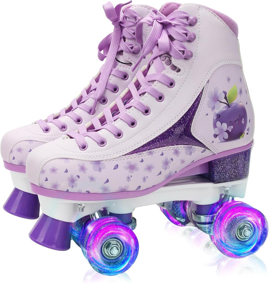 LKD Adjustable Roller Skates for Kids & Teens (Ages 6-18)  Comfortable Quad Skates with Half-Size Dial, Plush Velvet Lining, Anti-Blister Design  Trendy Two-Tone Colors (Purple)