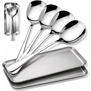 4-Piece Serving Spoons Set with 2 Spoon Rests, 18/8 304 Stainless Steel, Large Buffet Serving Spoons, Heavy Duty Flatware Utensils for Banquet, Cooking & Kitchen