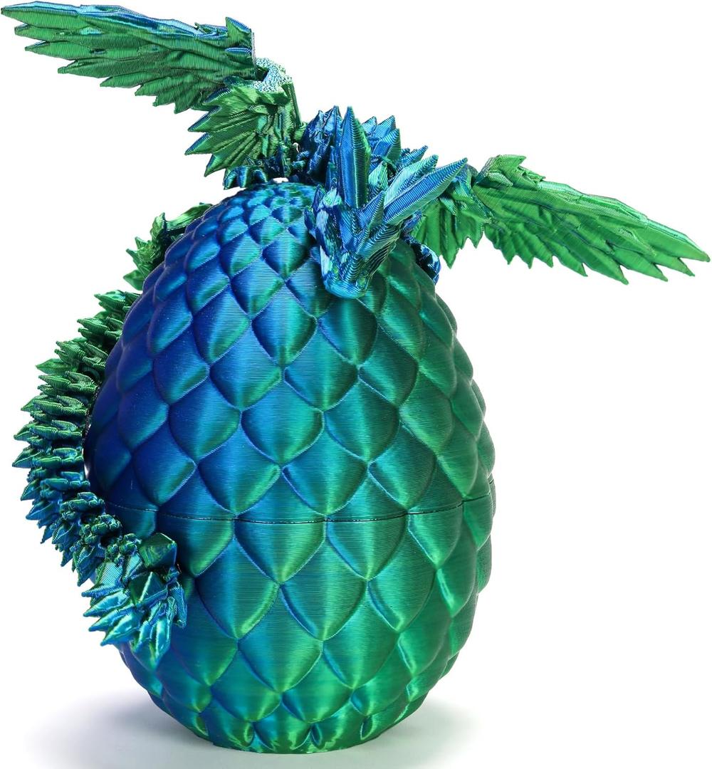 HEZUJ 3D Printed Dragon Dinosaur Egg,Articulated Crystal Dragon Fidget Toys,Prefilled Easter Basket Stuffers Eggs Filled for Boys Girls Christmas Day Easter Gifts (Green Flying Dragon)