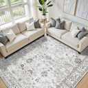 Washable Area Rug 8x10 Gray, Large Soft Rugs for Living Room Floral Grey White Carpet 8x10 Area Rugs for Bedroom Dining Room Non-Slip Stain Resistant Under Table Rug (8 x 10, Grey White)