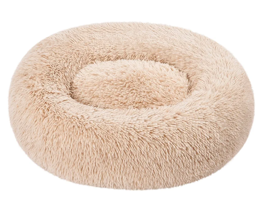 Amazon Basics Donut Pet Bolster Faux Fur Bed for Dog, Beige, 23" x 23"