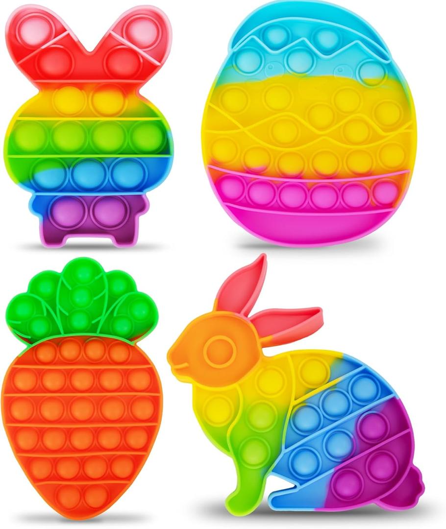 ArtCreativity Easter Pop Its - 4 Pack of Easter Popper Toys - Easter Fidget Sensory Toys for Toddlers - Kids Basket Stuffers with Colorful Egg, Carrot, and 2 Bunny Rabbits - Cute Easter Gifts