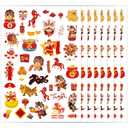 Horse New Year Temporary Tattoos - 200+ Chinese Spring Festival Decorations Supplies, Lunar New Year Party Favors Fake Tattoo for Family Kids (8 sheets)