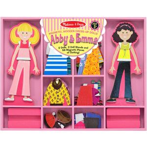 Melissa & Doug Abby and Emma Magnetic Wooden Dress-Up Dolls Play Set (55+ Pieces), Magnetic Dolls, Pretend Play & Preschool Toys for Kids 3+