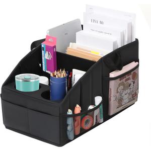 Car Seat Organizer,WHHMK Premium PU Leather Backseat Car Organizer Keep Tidy,Car Storage with 11 Storage Compartments and 2 Large Size Cup Holders,Passenger Seat Organizer for kids,Travel Accessories (Black)