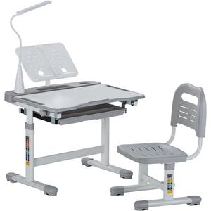 VEVOR Kids Study Chair and Desk Set, Study Desk and Chair for Kids with Table Lamp, Adjustable Height & 0-40° Tilted Desktop Kids Desk and Chair, Children Study Table for Bedroom & Study Room, Grey, Tilting Desktop