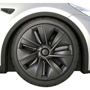 19 Inch Wheel Covers for Tesla Model Y 2021-2024, Hubcaps Compatible with Tesla Model Y Rim Protector Replacement, Quick Installation, 4 Pcs Matte Black