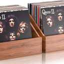2 Pack Wood Vinyl Record Storage, Retro & Durable Vinyl Crate and Record Holder, Album Storage Record Case Box for 120+ Records, Perfect Record Organizer for Home Decor and Collection Display(Brown)