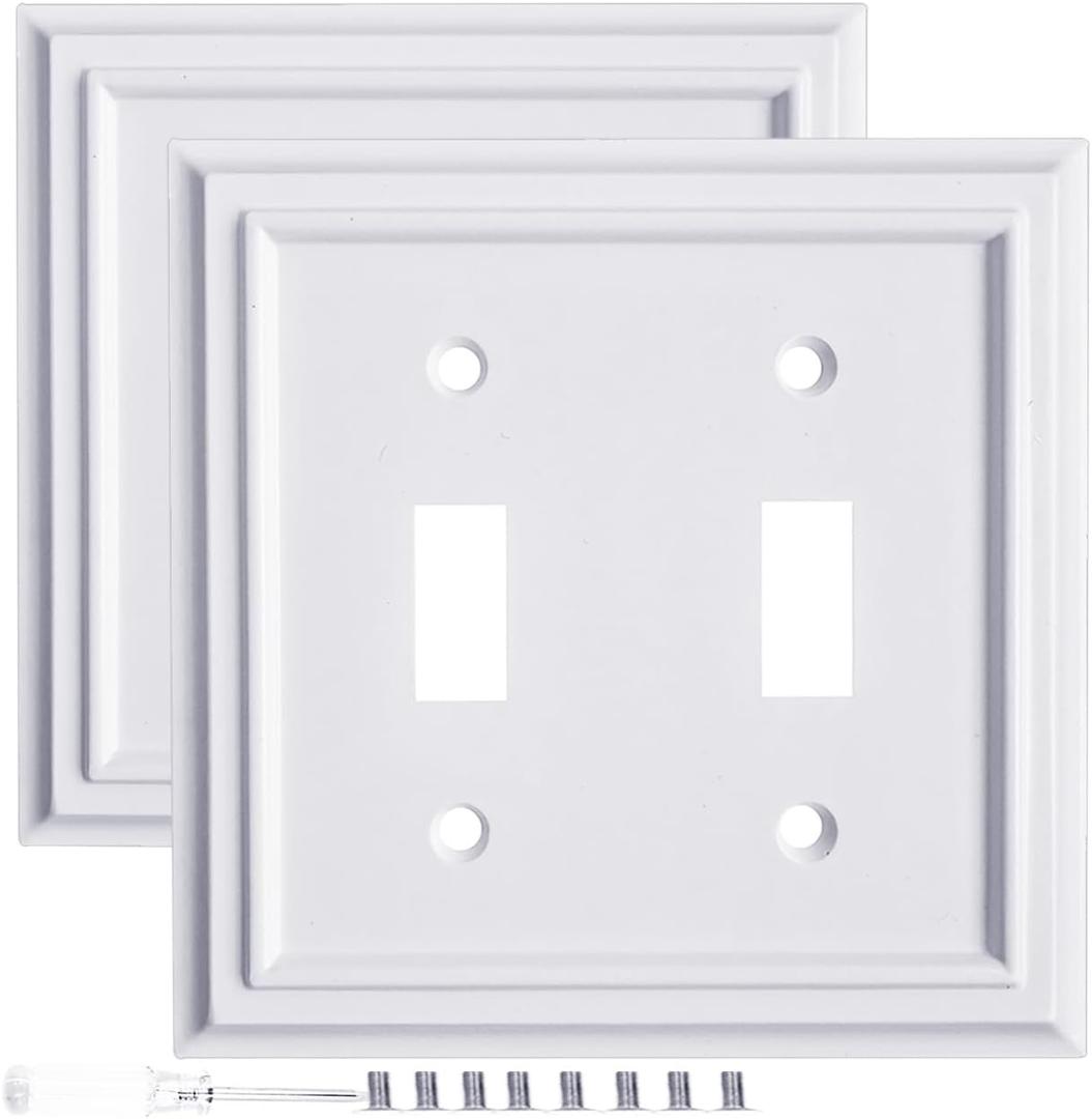 Pure White Decorative Outlet Covers Wall Plates, Bamboo Fiber Light Switch Covers, Natural Material Electric Receptacle Switch Plate Outlet Cover of various styles (2 Gang Toggle 2 Pack)