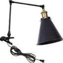 Kiven Plug-in Modern Clip-on Desk Lamp, 1-Light Industrial Nightstand Lamp with Flexible Arm, 8.2FT Plug in Cord, Decorative Clamp Lamp for Home Bookshelf Bedside Office Black Finish