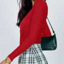 REORIA Women's Basic Sexy V Neck Double Lined Long Sleeve Slimming Going Out Thong Bodysuits Tops (Beige, S)