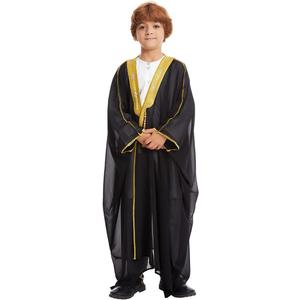 FYMNSI Boys Robe Islamic Muslim Clothes Kimono Loose Abaya Long Sleeve Embroidered Chiffon Kaftan Cardigan Casual Dubai Thobe (8-10 Years, Black)
