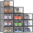 HOMIDEC Shoe Storage, 12 Pack Shoe Organizer for Closet, Shoe Boxes Clear Plastic Stackable Shoe Containers with Lids for Size 10