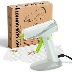 20W Hot Glue Gun Kit with 30 Glue Sticks, Fast Heating for DIY Crafts, Home Repairs & School Projects Compact & Anti-Drip Mini Hot Glue Gun (White-green)
