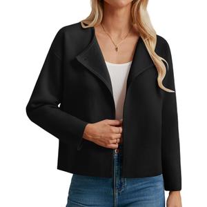 GRACE KARIN Womens Cropped Knit Sweater Blazer, Oversized Open Front Jackets 2026 Spring, Laple Cardigans Dressy Casual (Black)