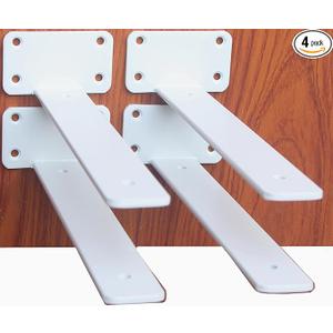 4 Pack - 10 inch White Hidden L Shelf Bracket (1/5 Inch Thicked) Iron Floating Shelf Brackets Rustic Industrial Metal Brackets for Shelf Support