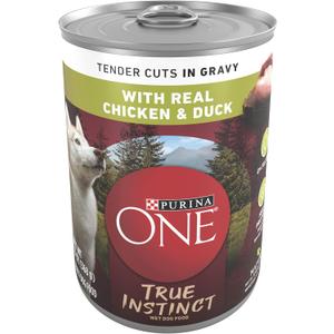 Purina ONE High Protein Wet Dog Food True Instinct Tender Cuts in Dog Food Gravy With Real Chicken and Duck - (Pack of 12) 13 oz. Cans