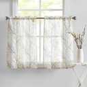 FMFUNCTEX White Yellow Kitchen Curtains for Bathroom Tree Branch Print Semi Sheer Linen Tiers for Bathroom Small Caf Curtains 24 Inch Length Grey Farmhouse Rustic Curtains Rod Pocket 2 Panels Set