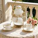 20-Piece Porcelain Tea Sets for Adults, British Style Tea Party Sets for 6 Adults, Includes Tea Cups and Saucers, Teapot, Spoons & Metal Rack, Elegant Ceramic Tea Set for Women, Wedding & Home Decor
