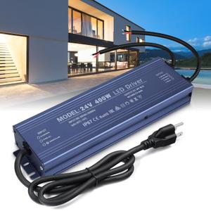 LED Driver 24V, BRIMETI LED Power Supply 400W Waterproof IP67 Transformer Adapter 110V AC to 24V DC Converter Low Voltage Output with 3-Prong Plug 3.3 Feet Cable for Outdoor LED Light Strip, 16,7 Amp