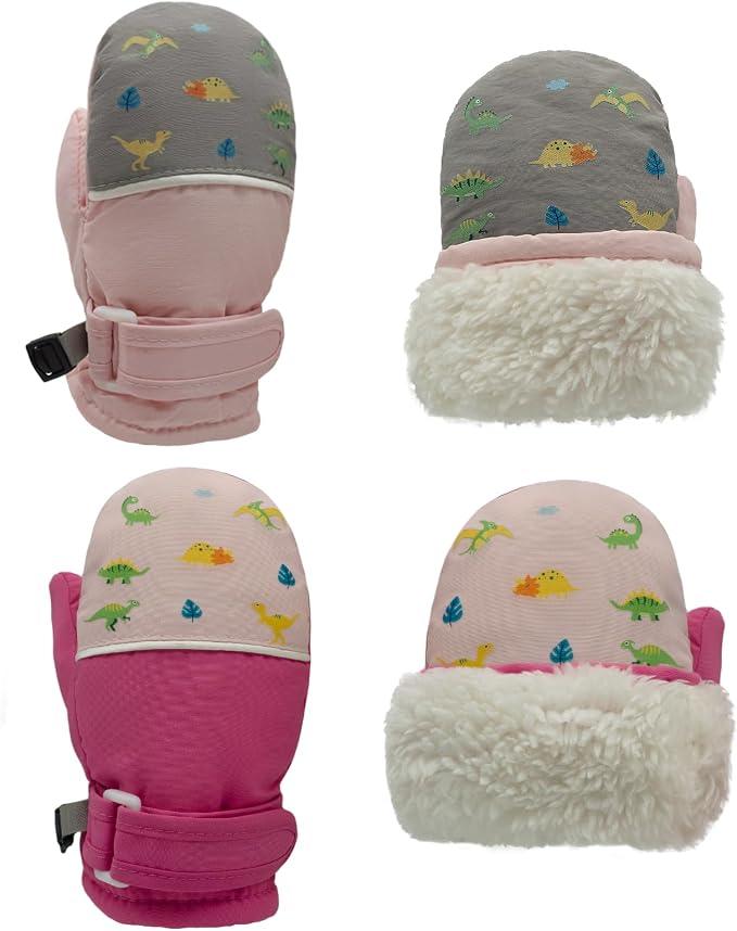 Toddler Mittens Waterproof Fleece Lined 2 Pack Toddler Winter Gloves Warm Snow Gloves for Baby Boys Girls, Small