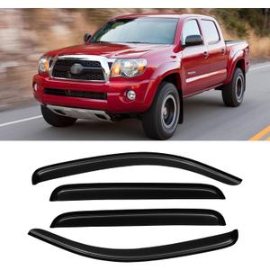 Window Visor for 2005-2023 Toyota Tacoma Double Cab, Out-Channel Rain Guards Shields Vent Deflector Shade Wind Dark Smoke 2006 2007 2008 2009 2010 2011 2012, Outside-Mount, 4PCS