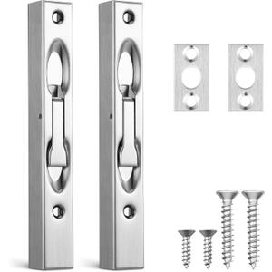 2 Sets 6 Inch Stainless Steel Flush Bolt Hidden Door Latch for Double Door Security - Concealed Slide Bolt Lock for French, Wood, Composite Doors
