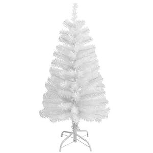 CCINEE 3Ft Artificial Christmas Tree, White Tabletop Hinged Christmas Tree with Metal Stand 130 Branch Tips Mini Christmas Tree for Xmas Party Supplies Home Indoor Decoration