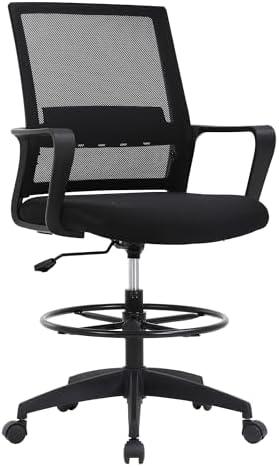 Amazon.com: Drafting Chair Tall Office Chair Adjustable Swivel Rolling Mesh Height with Lumbar Support Arms Footrest Mid Back for Adults Standing Desk Drafting Stool (Black) : Office Products