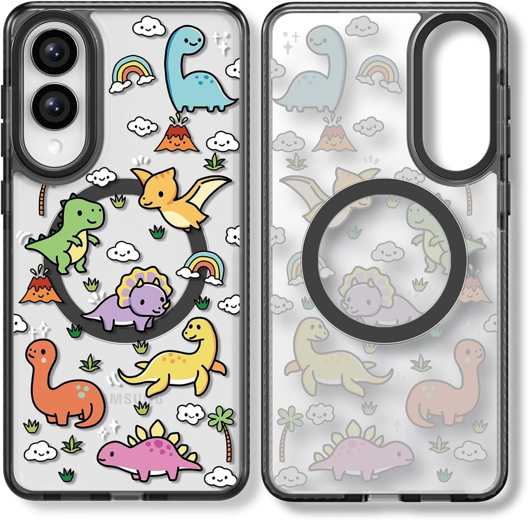 Magnetic for Samsung Galaxy S25 Edge Magsafe Case Cute Aesthetic - Durable Shockproof 6.6 ft Drop Impact Phone Case Cover with Funny Fashion Baby Dinosaur Design 6.7" Black