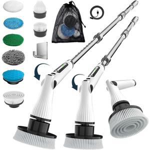 Electric Spin Scrubber, 8 in 1 Electric Cleaning Brush, Cordless Rechargeable Scrub Brush with 8 Replaceable Brush Heads, Adjustable Length and Angle Power Scrubber for Bathroom Tile Bathtub Glass (White Lz52)