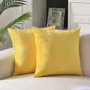 Krifey Throw Pillow Covers Velvet Decorative Square Pillowcase Soft Cushion Case for Couch Bedroom 20x20 Inch Lemon Yellow, Pack of 2