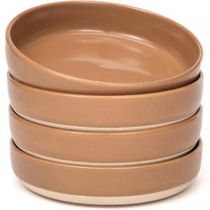 OTAGO 8" Stoneware Salad and Pasta Bowls Set of 4 with Partially Unglazed Base, Scratch Resistant Ceramic Dish Set, Microwave & Dishwasher Safe，Brown, 4 Pieces