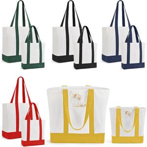 10Pcs Canvas Tote Bag Bulk with Outer Pocket, 12oz Cotton Blank Canvas Tote Bags 19 x 14.6Inch, 13 x 11Inch Reusable Grocery Bags Shopping Cloth Bags for Women, Colorful (5 Set Large & Medium) (Muticolor)