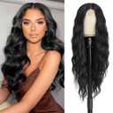 Cosplay Long Black Wig 28 Inch Middle Part Synthetic Wig Realistic Gifts Party Wigs for Women Daily Use Colorful Wigs (Black)