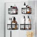 KEGII Suction Cup Shower Caddy 4 Pack, Universal Fit for All Showerheads, No Drill Bathroom Organizer with 36 Hooks & Razor Holder, Removable and Waterproof, Black