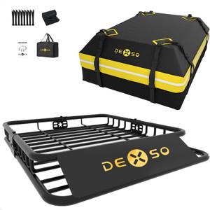 51" x 36" Universal Roof Rack Basket, 200 Lbs Capacity Rooftop Cargo Carrier Basket with 15 Cubic Feet (44" x 34" x 17") Waterproof Luggage Bag, for Suvs, Trucks, Vehiclesor Suvs, Trucks, Vehicles