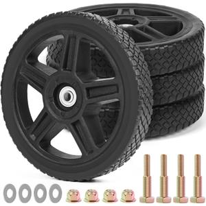 10 Inch Lawn Mower Wheels Kits Universal 10" Push Mower Wheels with 1/2" Bearing, Bolts & Nuts, Plastic Replacement Tires for Most Standard Garden Tiller, Pressure Washer, Handtruck, 4 Pack