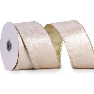 Champagne Velvet Ribbon Wired 2.5" x 10 Yards Gold Christmas Tree Ribbon Decor, Wreaths, Crafts, Home Decor, Gift Wrapping, Garlands