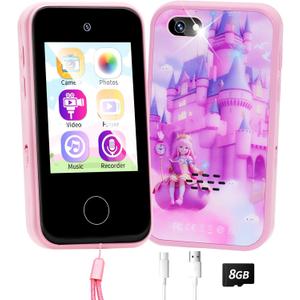 Kids Phone for Age 3~8, Toddler Play& Learning Toy Phone, Xmas Birthday Gift for 3 4 5 6 7 8 Years Old Girl & Boy, Fake Cell Phone with Game, Camera,Alarm,Story, 8GB SD Card (Pink Castle)