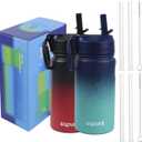 Water Bottle, 12 oz Water Bottles with Straw and Stickers, Stainless Steel Vacuum Double Wall Insulated cup,Water Bottle for School, Gifts for Girls (12OZ BLACK RED+12OZ BLUE GREEN)