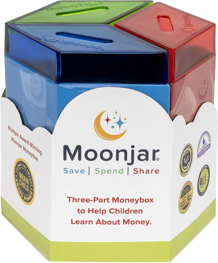 Classic MoonJar Award Winning SAVE SPEND SHARE Educational Tin Toy Bank with Passbook| Moneybox for Children 3+ Years | Teaches Responsible Money Management & Financial Skills