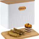 Extra Large Bread Box for Kitchen Countertop Corner Breadbox for Homemade Bread Metal White Ear of Wheat Pattern Embossed Storage Container Bin with Bamboo Lid Fits 2 Loaves of Bread