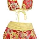 Floerns Women's 3 Piece Bikini Sets Boho Floral Print Halter Swimsuit Layered Ruffle Bathing Suit (M)