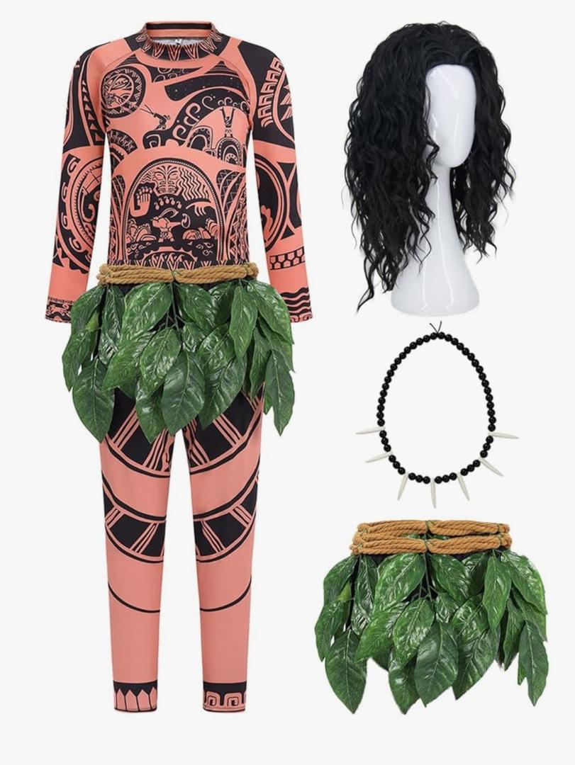 Halloween Costume Set for Ocean Costume Men Adult Costume with Printed Tattoos Belt with Artificial Leaves Cute Accessories for Halloween Costume Cosplay RA065-3XL