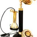 Black & Brass Handmade Replica Old Model Rotary Dial Telephone Home & Office Decor Modern Look Old Retro Candlestick Phone Ornamental Phone